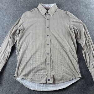 Butter Cloth Shirt Mens Medium Beige‎ Geometric Button Up Stretch Casual
